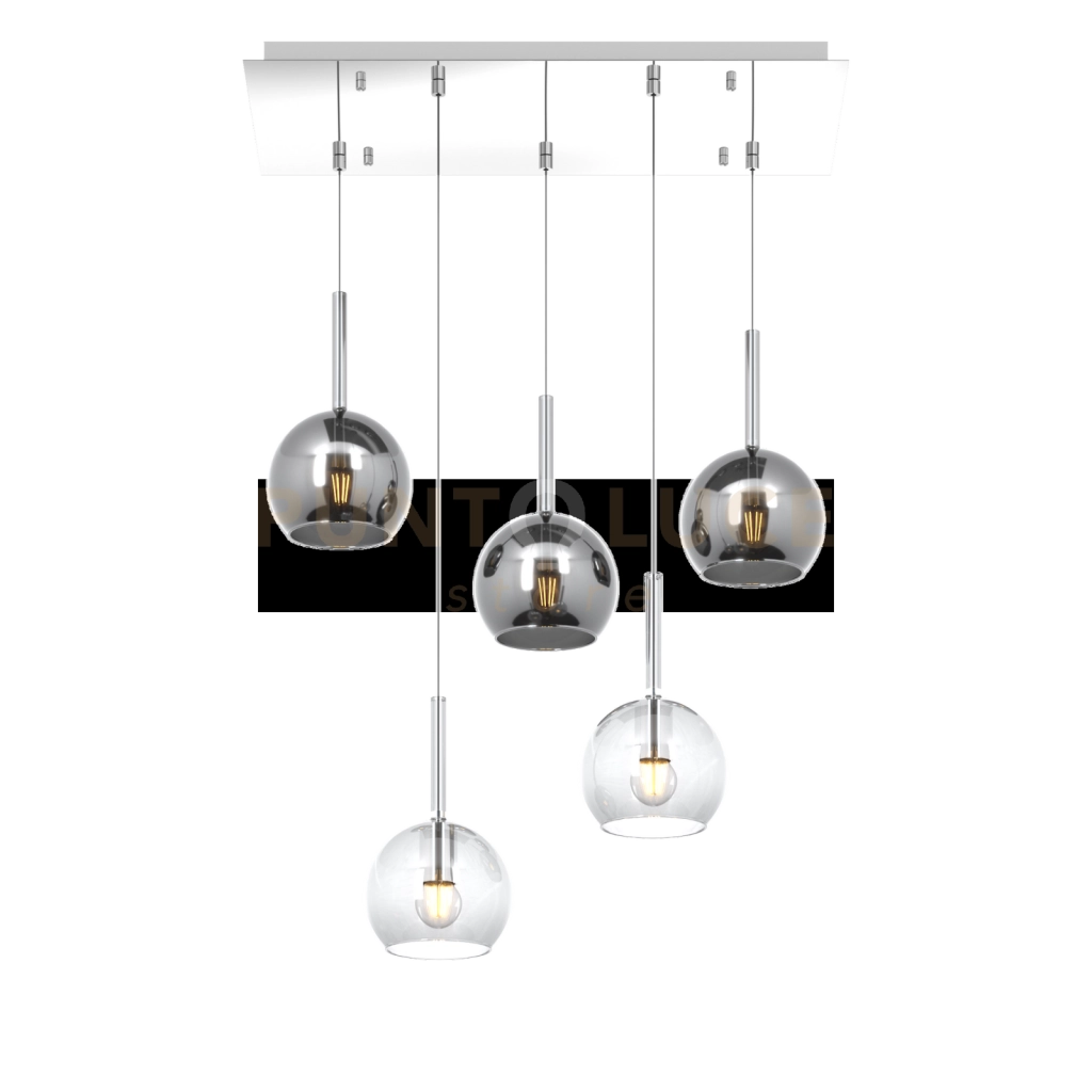 SOSP. CROMO RETTANGOLARE 5 LUCI VETRI TUTTI PICCOLO (2X TR+ 3X CR) 1155CR-S5 RP-TC