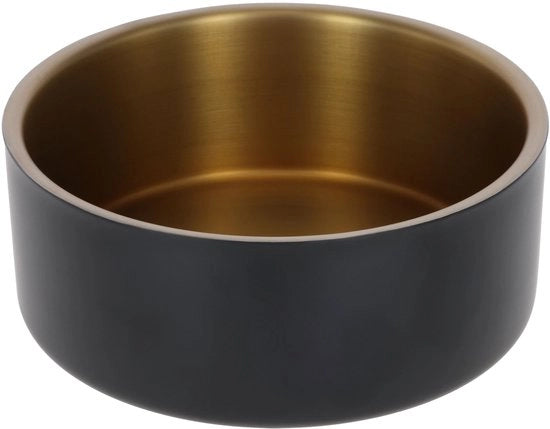 Pet RVS Ciotola in Acciaio Inox, Per Cani e Gatti, Regolazione di Temperatura, Antiscivolo, Resistente al Lavastoviglie, Nero|Giallo, 8,2 cm