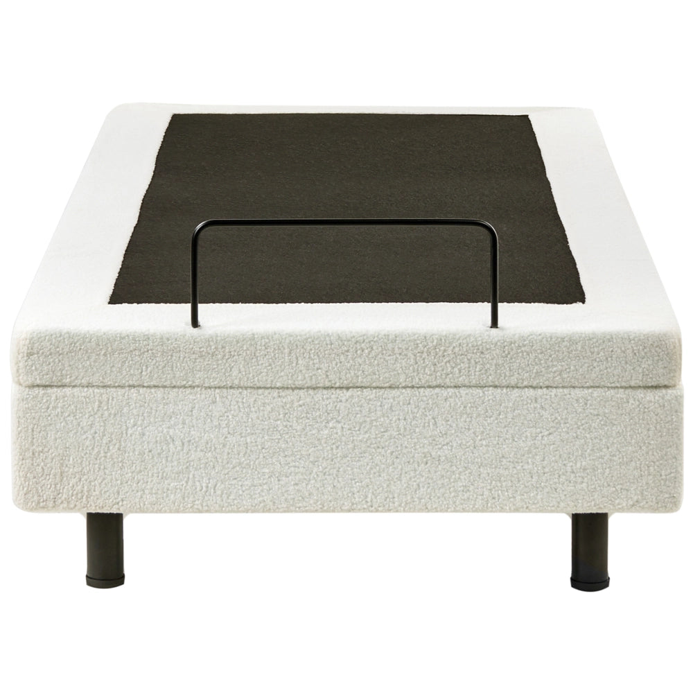Letto singolo in bouclè bianco sporco regolabile con telecomando senza testata 90 x 200 cm stile moderno