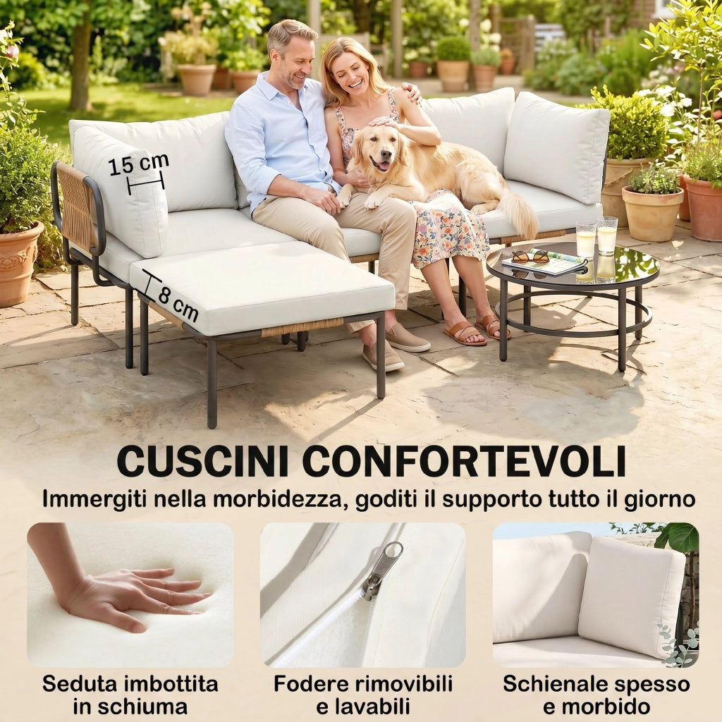 Set Giardino 5 Pezzi ¨C Zephmum ¨C Polyrattan con Cuscini Grigio, 180x90x75 cm