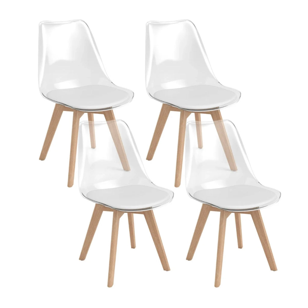 Set di 4 sedie da pranzo trasparenti 47 x 52 x 81 cm comode ed eleganti realizzate in legno di faggio bianco 20_0018868