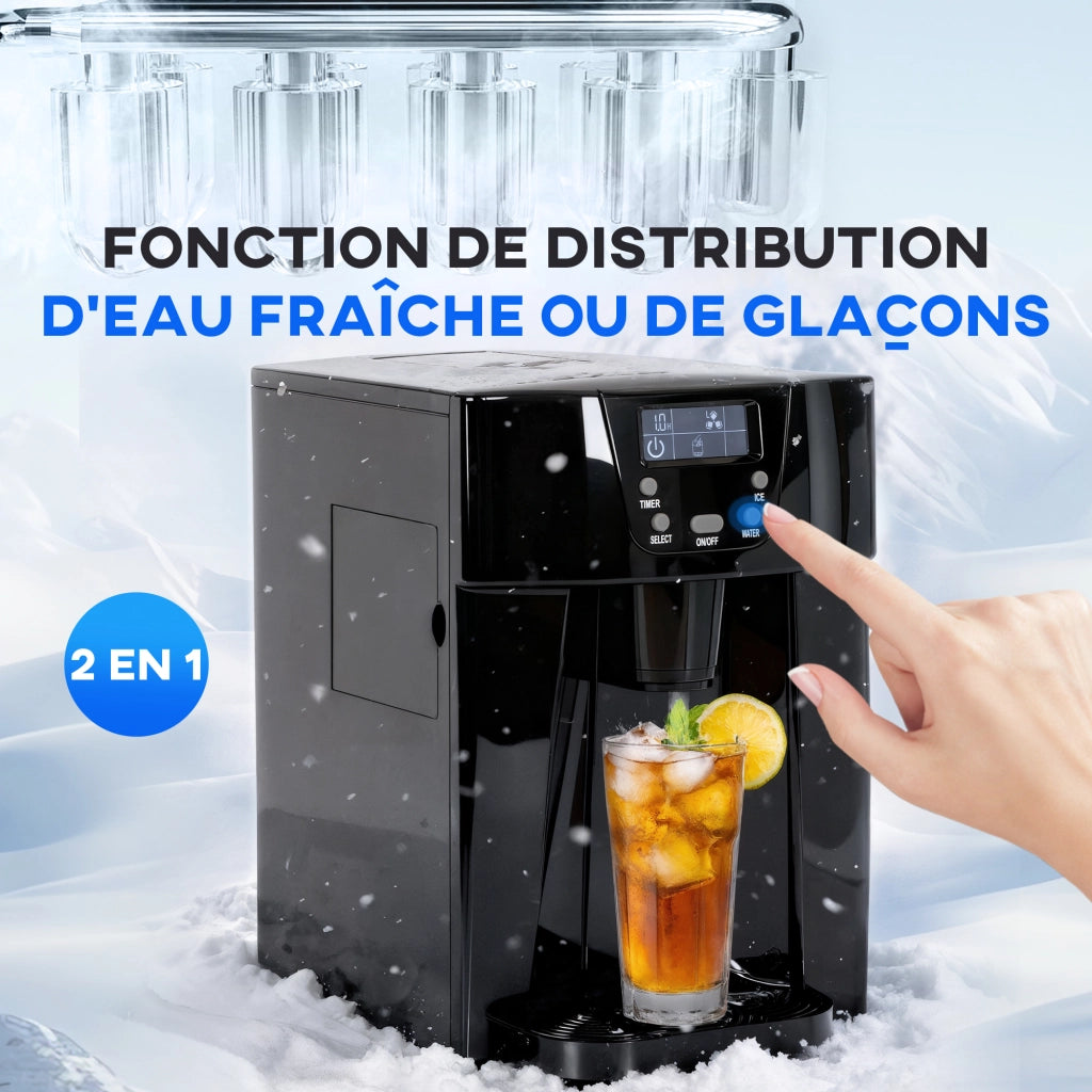 Macchina del ghiaccio con distributore acqua ¨C zephmum ¨C 12kg/24h 9 cubi 6-10 min 25.2x38.9x36.3cm nero