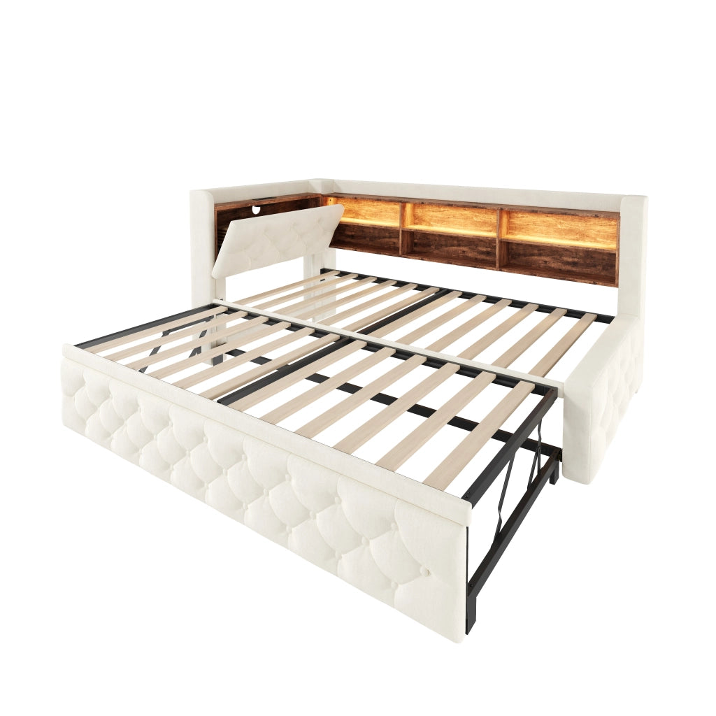 DIVANO LETTO Estraibile 90x190 cm Velluto Beige con USB e Type-C