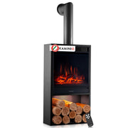 KAMINIO Camino elettrico HUGO con tubo del camino - Stufa elettrica riscaldamento, fiamma 3D, luce ambiente, scomparto de legno, telecomando - Nero