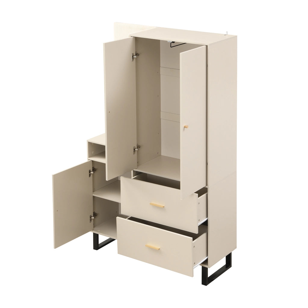 Mobile Ingresso Con 1 Anta; 2 Cassetti E Barra Estraibile; Pannelli Imbottiti; in MDF; 110??38??186 cm; Beige E Grigio