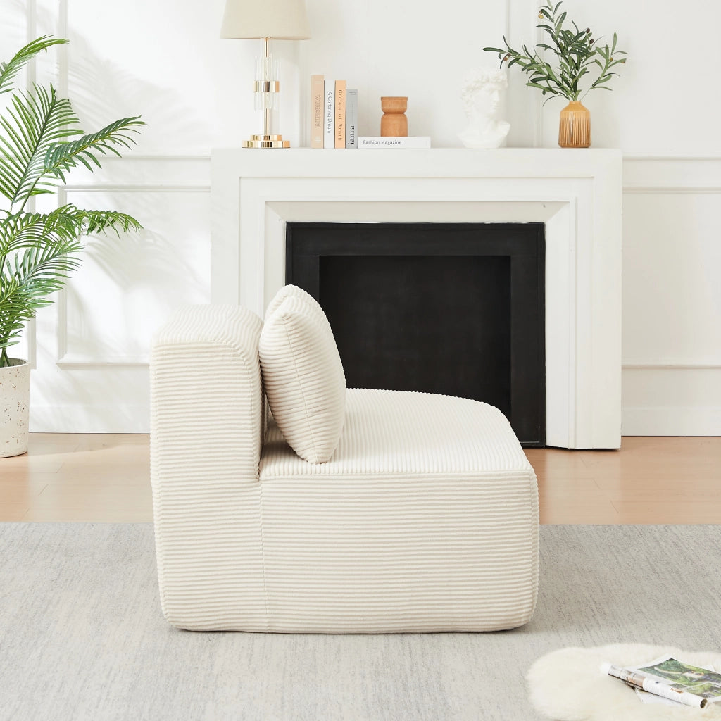 Divano modulare a L in velluto a coste beige con chaise longue curva; 220 cm