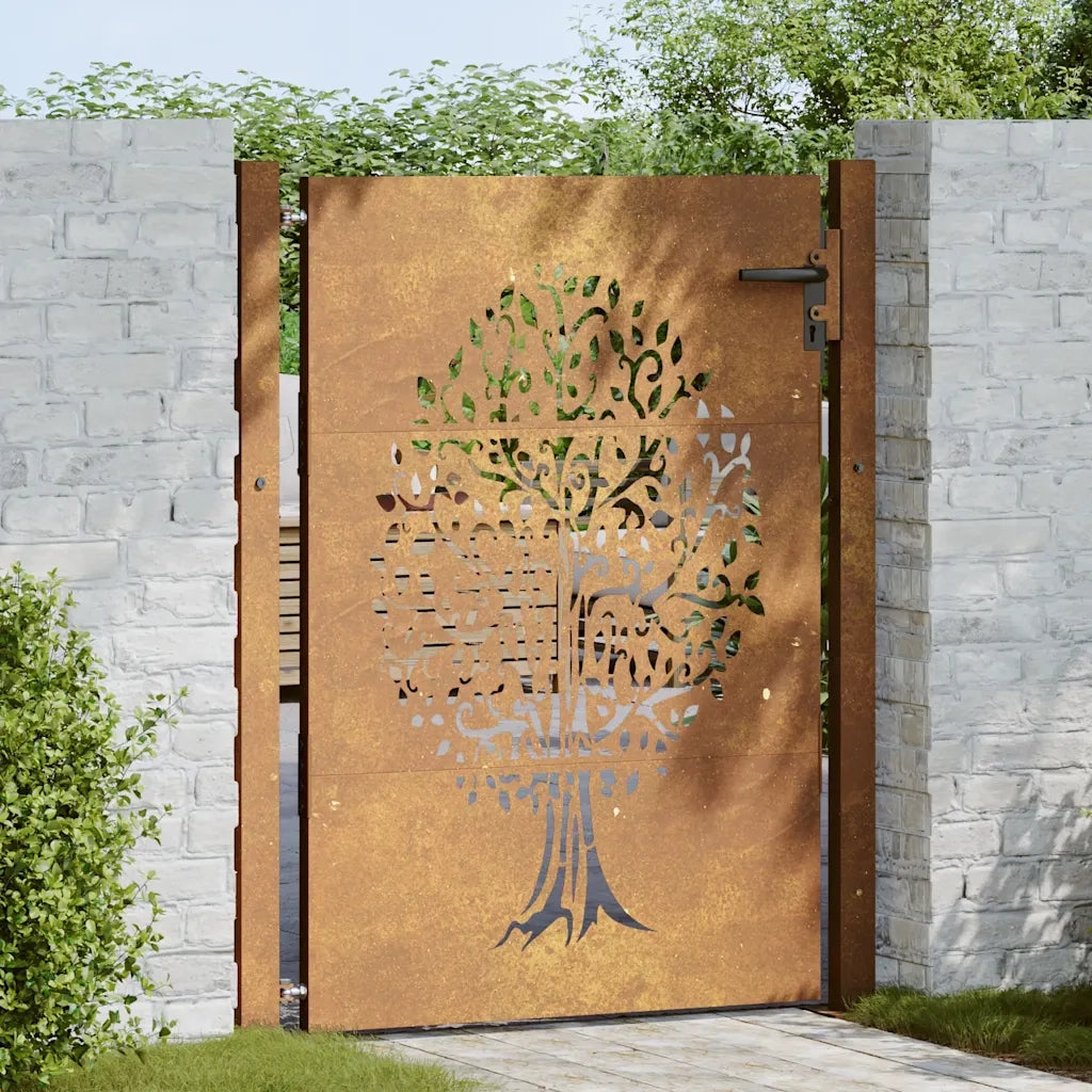 Cancello da giardino 100x150 cm in acciaio Corten con design ad albero 153217