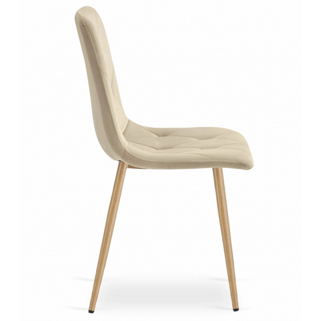Sedia Libra in Velluto Beige Chiaro con Gambe Effetto Legno