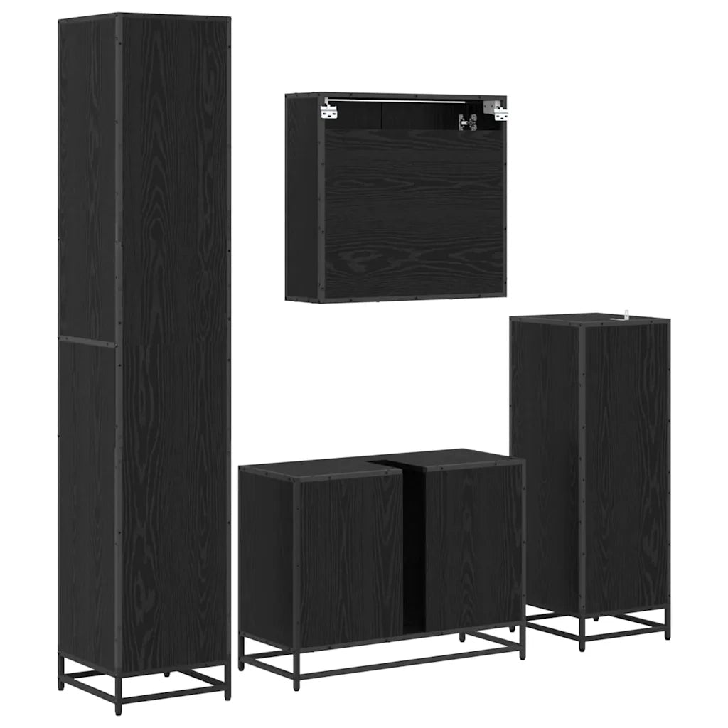 Set di mobili per il bagno 4 pcs Rovere Nero Legno multistrato