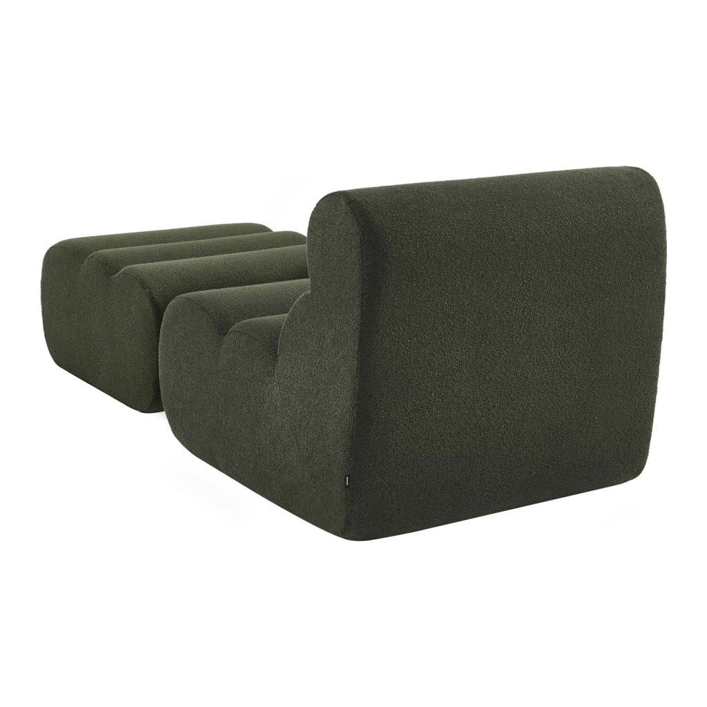 Poltrona bouclé testurizzata con poggiapiedi, verde kaki