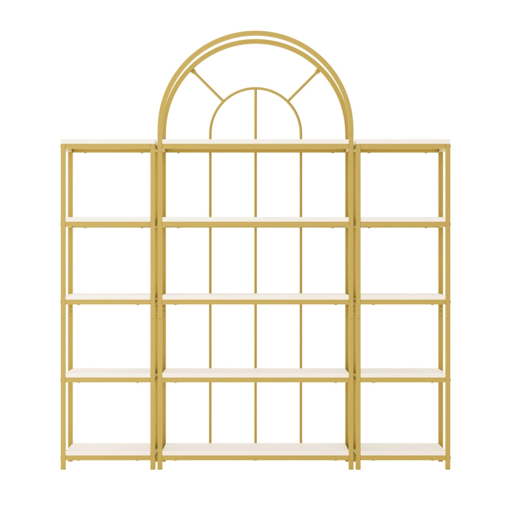 Set di scaffali modulari 163x30x184 cm in MDF e acciaio oro e bianco