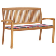 Panchina da giardino arredo per esterni panca e cuscino impilabili per terrazzo 128,5 x 57,5 ​​x 90 cm legno massello di teak 02_0011661