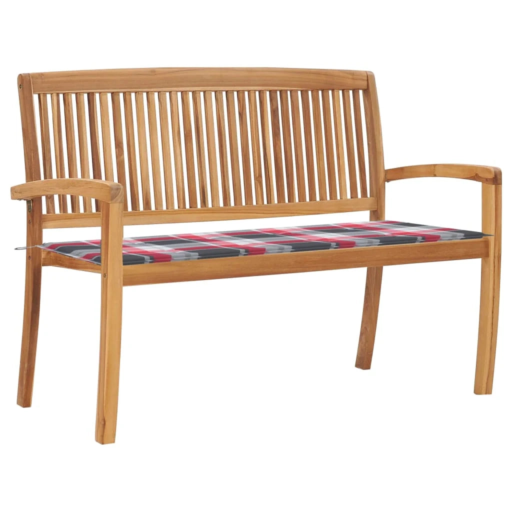 Panchina da giardino arredo per esterni panca e cuscino impilabili per terrazzo 128,5 x 57,5 ​​x 90 cm legno massello di teak 02_0011661
