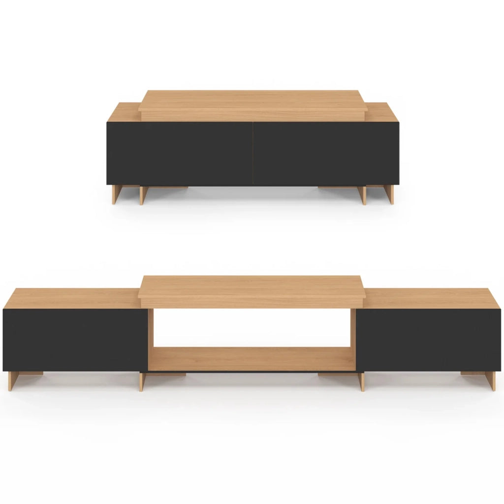 IDMarket - VLAD Mobile TV allungabile a 2 ante in legno e nero 140-240 cm