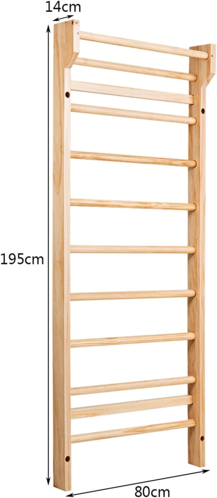Spalliera Svedese Adulti e Bambini, Scala Svedese in Legno a 10 Gradini, Spalliera Palestra e Casa, Carico Massimo 100 kg, 195 x 80 x 14 cm