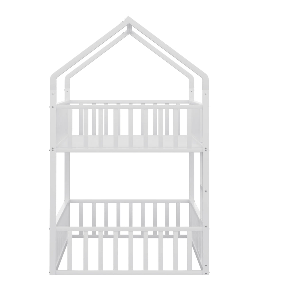 Letto a Castello 90x200 cm con Scala Frontale e Porta Apribile; in Metallo; Bianco