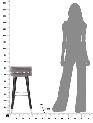 Sgabello Bar Paris Ø35x74 cm in Legno e Tessuto Vellutato Grigio