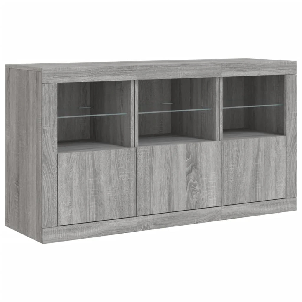 Buffet credenza cassettiera armadio mobile contenitore organizer per cucina soggiorno salotto con luci LED Sonoma 123 x 37 x 67 cm grigio 02_0030050