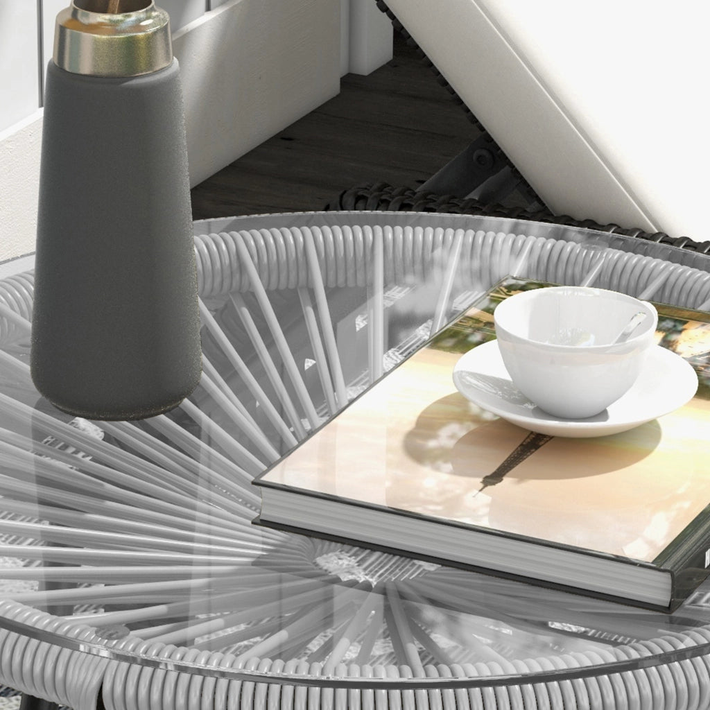 Tavolino da Caff¨¨ Rotondo in Rattan e Vetro ¨C MINIMAL ¨C Nero/Grigio, 50x50x50 cm