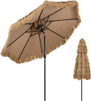 Ombrellone da Spiaggia 300 cm, Ombrellone Hawaiano in Paglia PE con 8 Stecche, Manovella Manuale, Inclinazione Regolabile, per Spiaggia, Patio (300 cm/0 Luci)