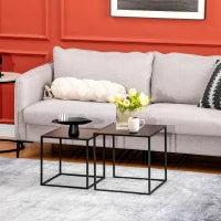 Set da 2 Tavolini da Caffè Impilabili Quadrati per Salotto e Soggiorno in Acciaio, Nero