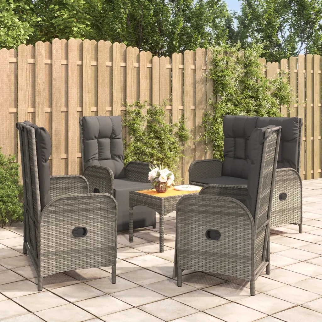 Set da Pranzo da Giardino 5 pz con Cuscini in Polyrattan Grigio 3185089