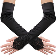Maniche senza dita in seta lunga - adatte per matrimoni e prom - eleganti maniche da ballo - forma comoda - 18 pollici di lunghezza - maniche senza dita