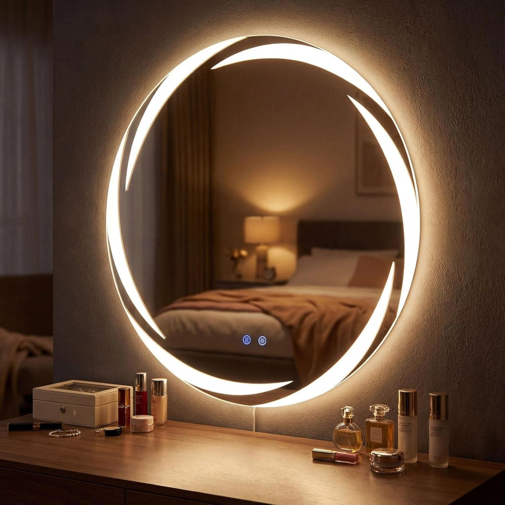Specchio da Bagno con LED Rotondo 60 cm, Specchio da Parete Retroilluminato Dimmerabile con Vetro Temperato Antideflagrante, Luci a 3 Colori e Antiappannamento, IP44 (60 x 60 cm)