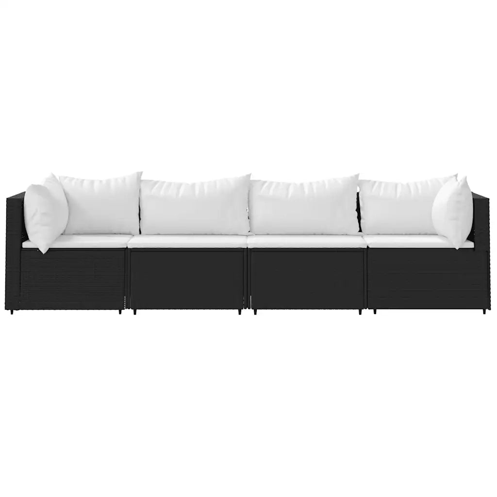 Set Divani da Giardino 4 pz con Cuscini Nero in Polyrattan 319736