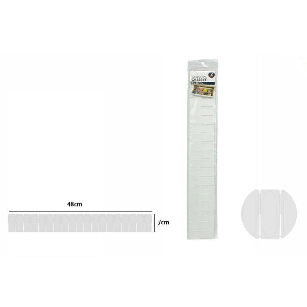 Trade Shop - Set 2 Pezzi Separatori Divisori Per Cassetti Armadio In Plastica 48 X 7 Cm 71389 -