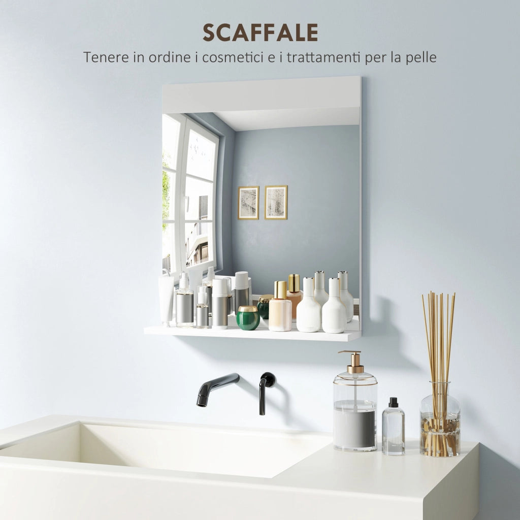 Specchio da Bagno da Parete con Mensola 50x12x60 cm Bianca