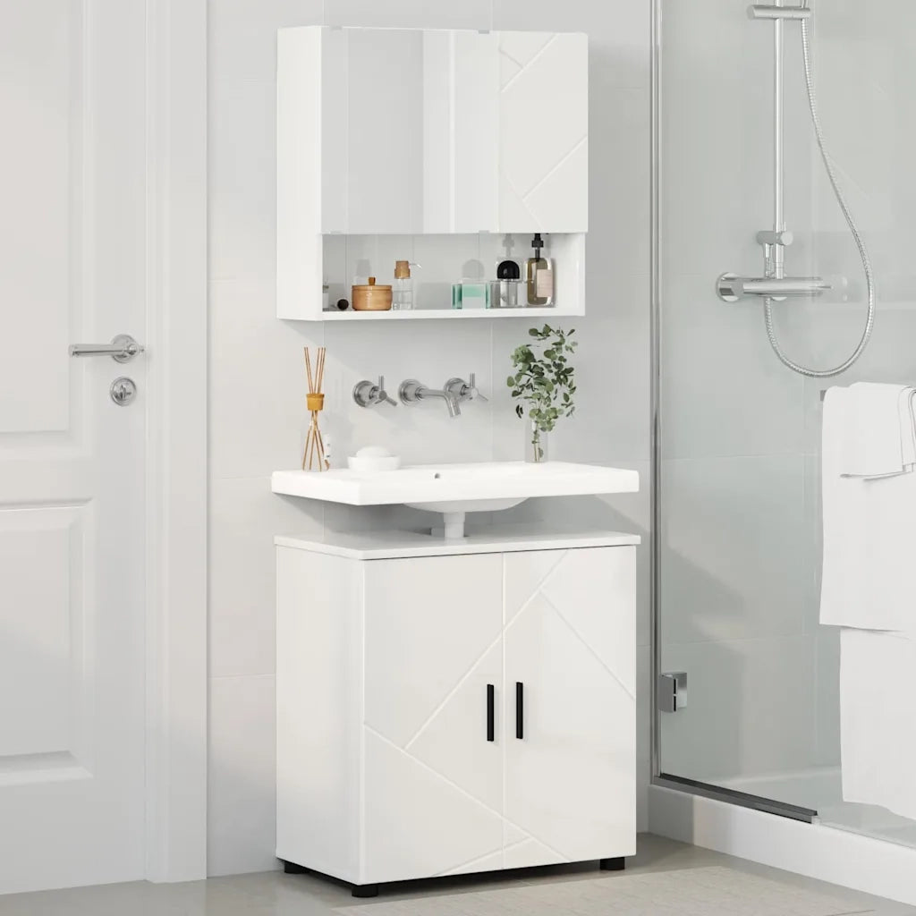Set di mobili per il bagno con porta 2 pcs Bianco Lucido 3392937
