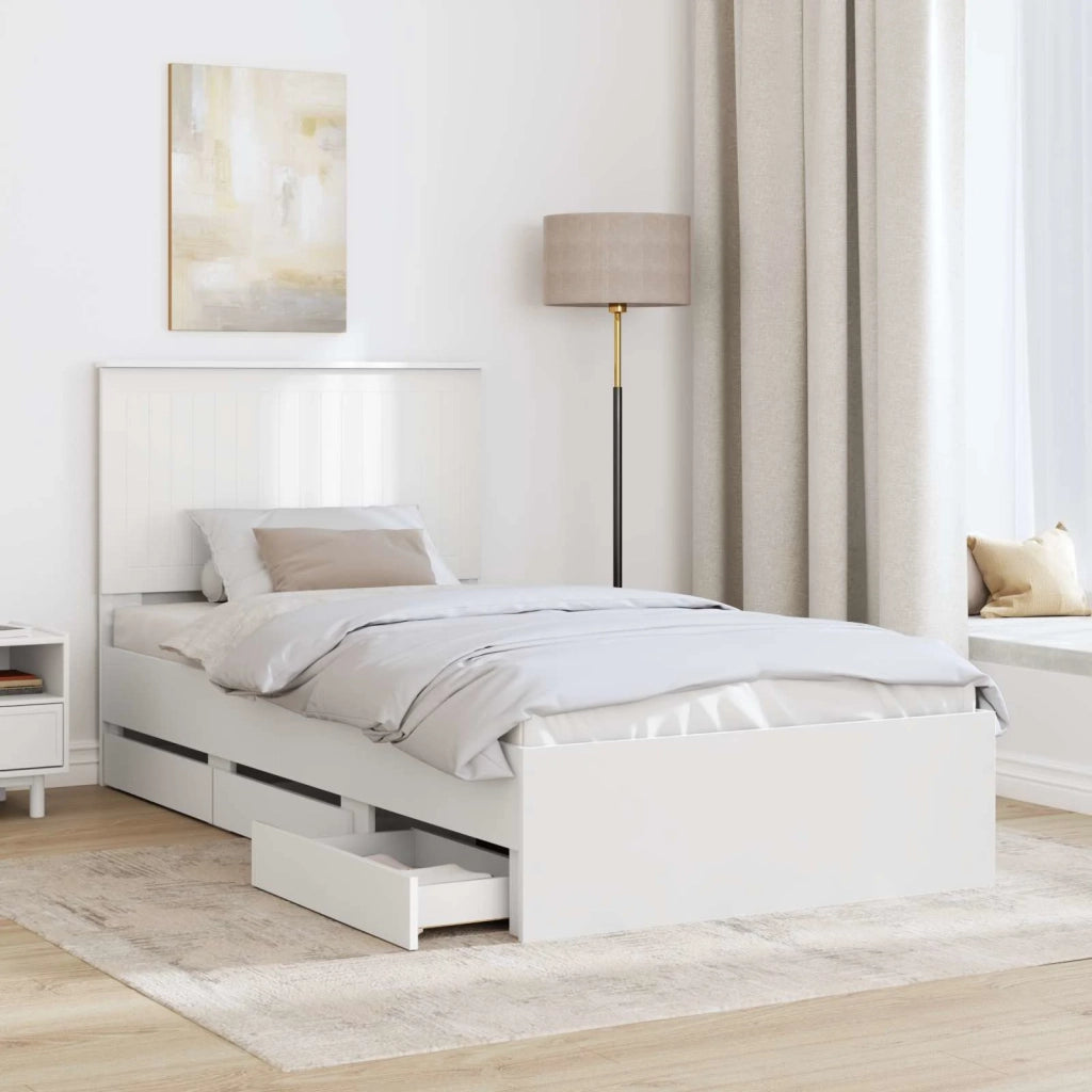 Letto singolo | Letto per adulti | Struttura del letto Bianco 100 x 200 cm Legno Ingegnerizzato
