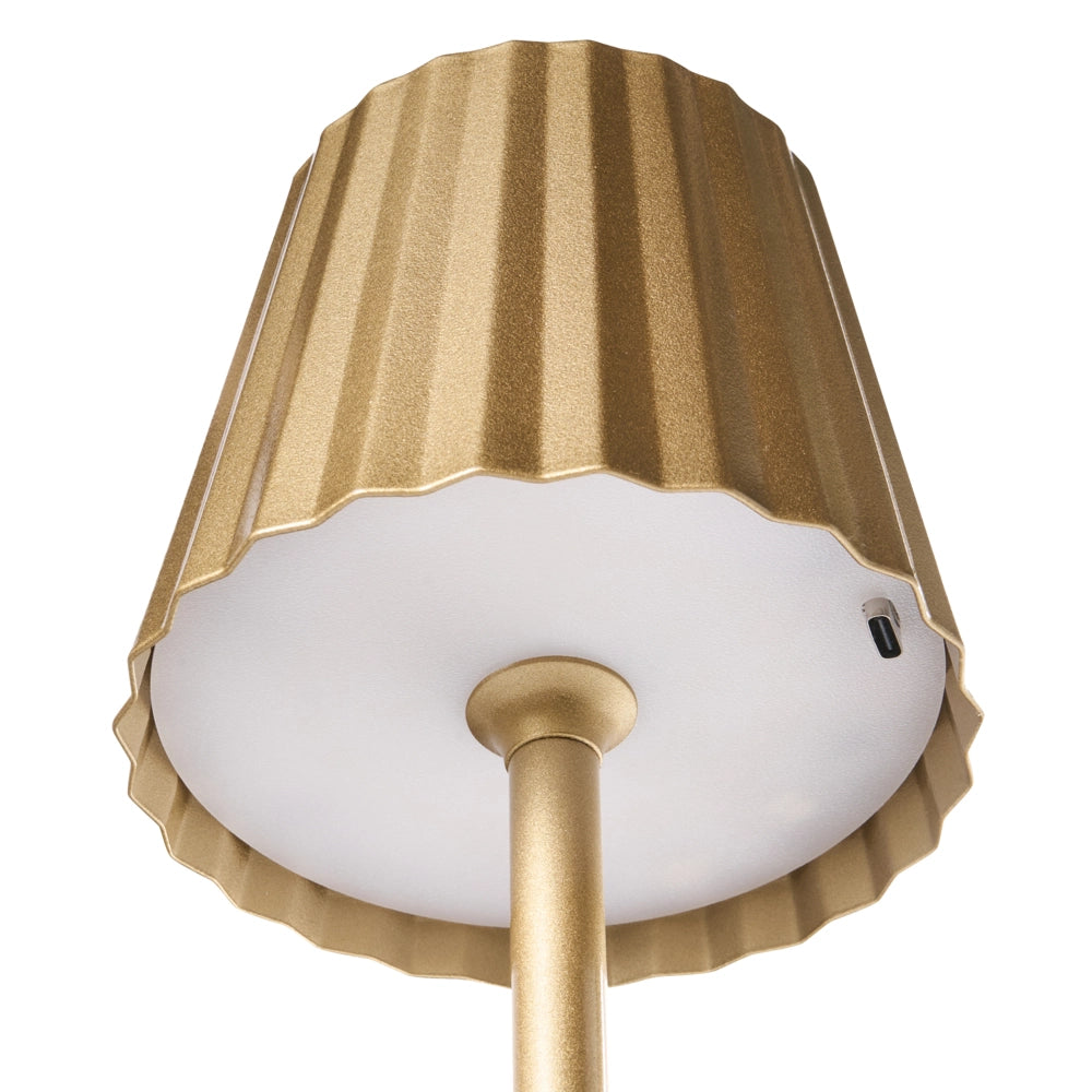 Lampada da tavolo wireless in metallo dorato per interni ed esterni con porta USB C ricaricabile