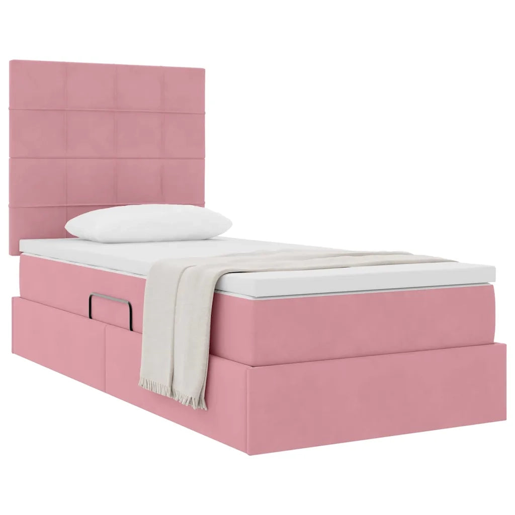 Letto con contenitore e materasso Rosa 90 x 200 cm Velluto