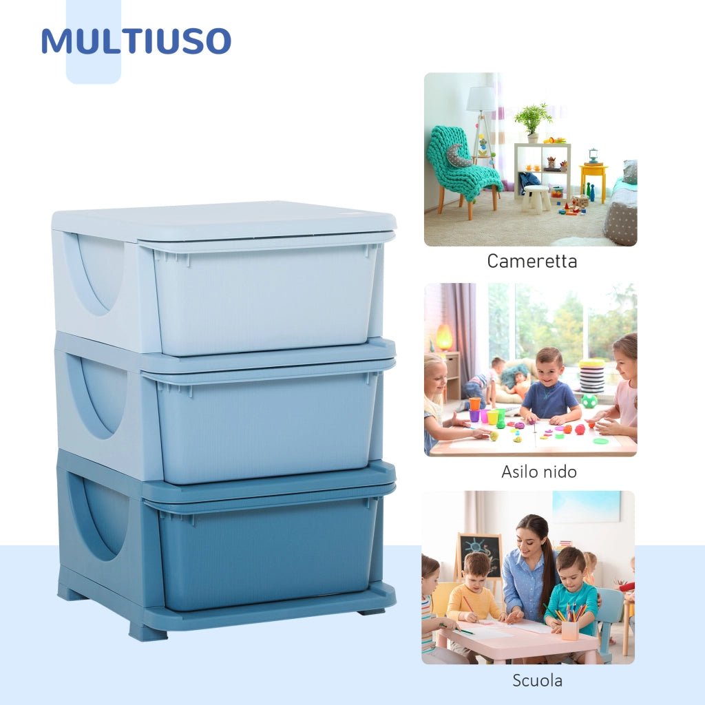EasyComfort Cassettiera 6 Cassetti per Bambini 3-6 Anni con Bordi Arrotondati, Mobile Portagiochi in PP, 37x37x56.5cm, Blu