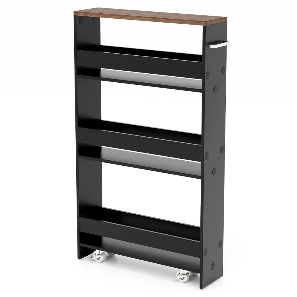 Carrello portaoggetti da cucina con maniglia ruote-Scaffale mobile salvaspazio con scaffali stretti Marrone