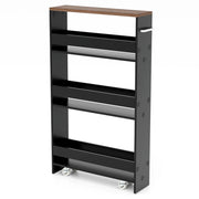 Carrello portaoggetti da cucina con maniglia ruote-Scaffale mobile salvaspazio con scaffali stretti Marrone