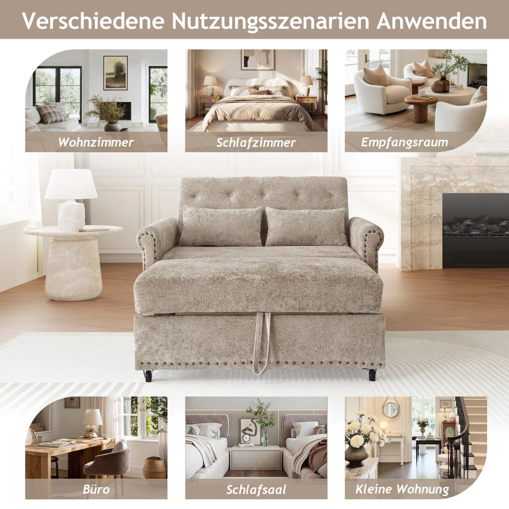 DIVANO LETTO 2 posti 3 in 1 in chenille marrone grigio