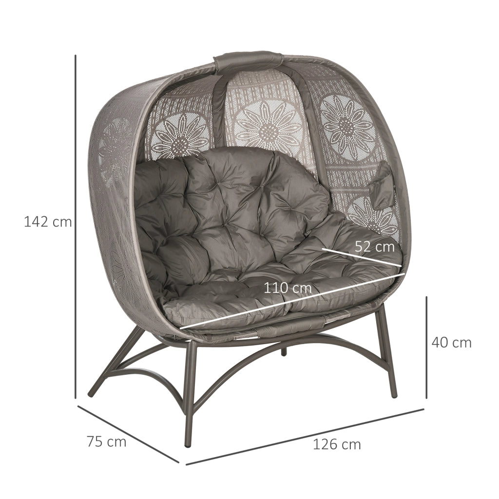 Sedia da giardino per 2 persone pieghevole con cuscini ¨C zephmum ¨C sabbia acciaio 126x90x142 cm