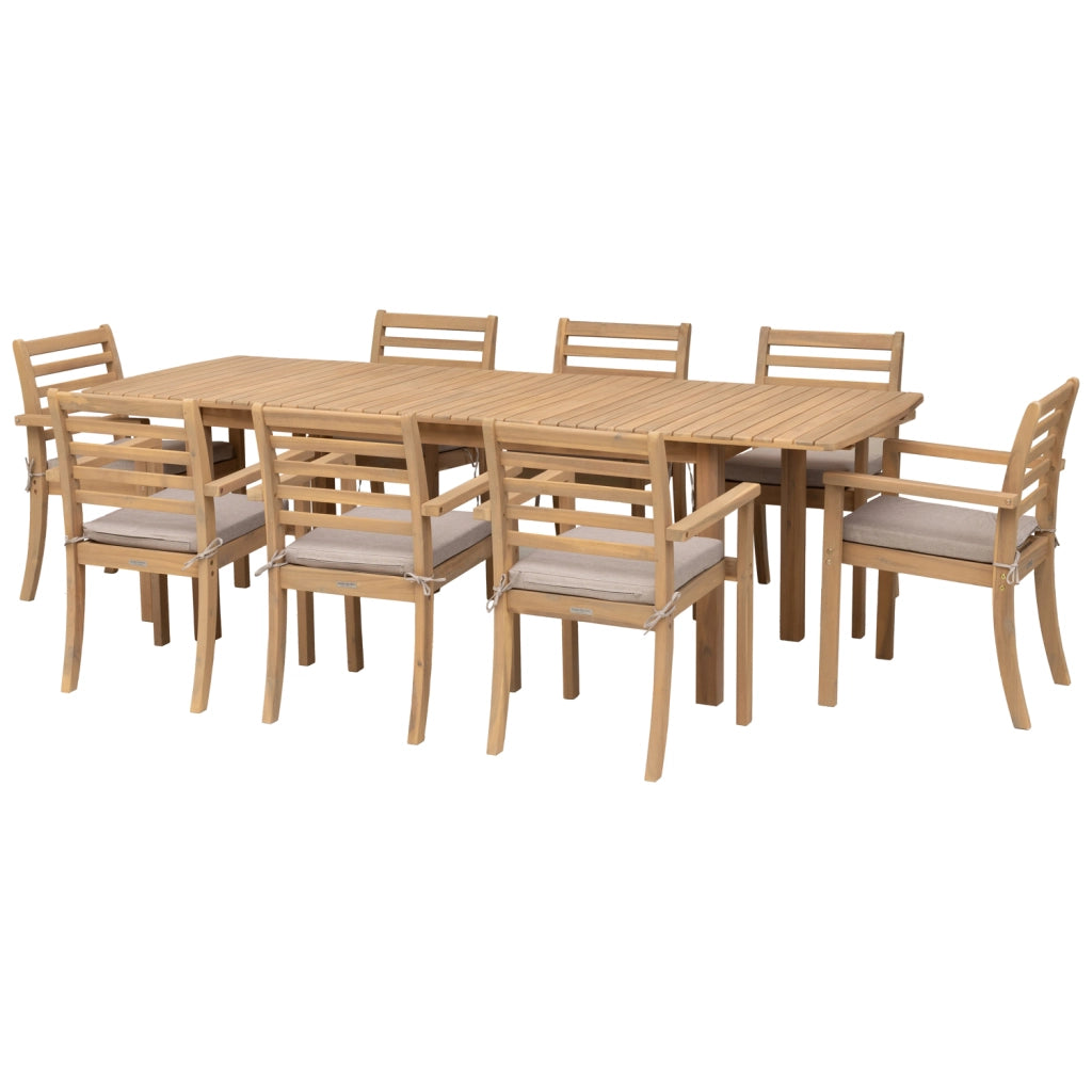 Set di mobili da giardino allungabili 180/240cm PADAR in legno di acacia 8 posti - cuscini sabbia