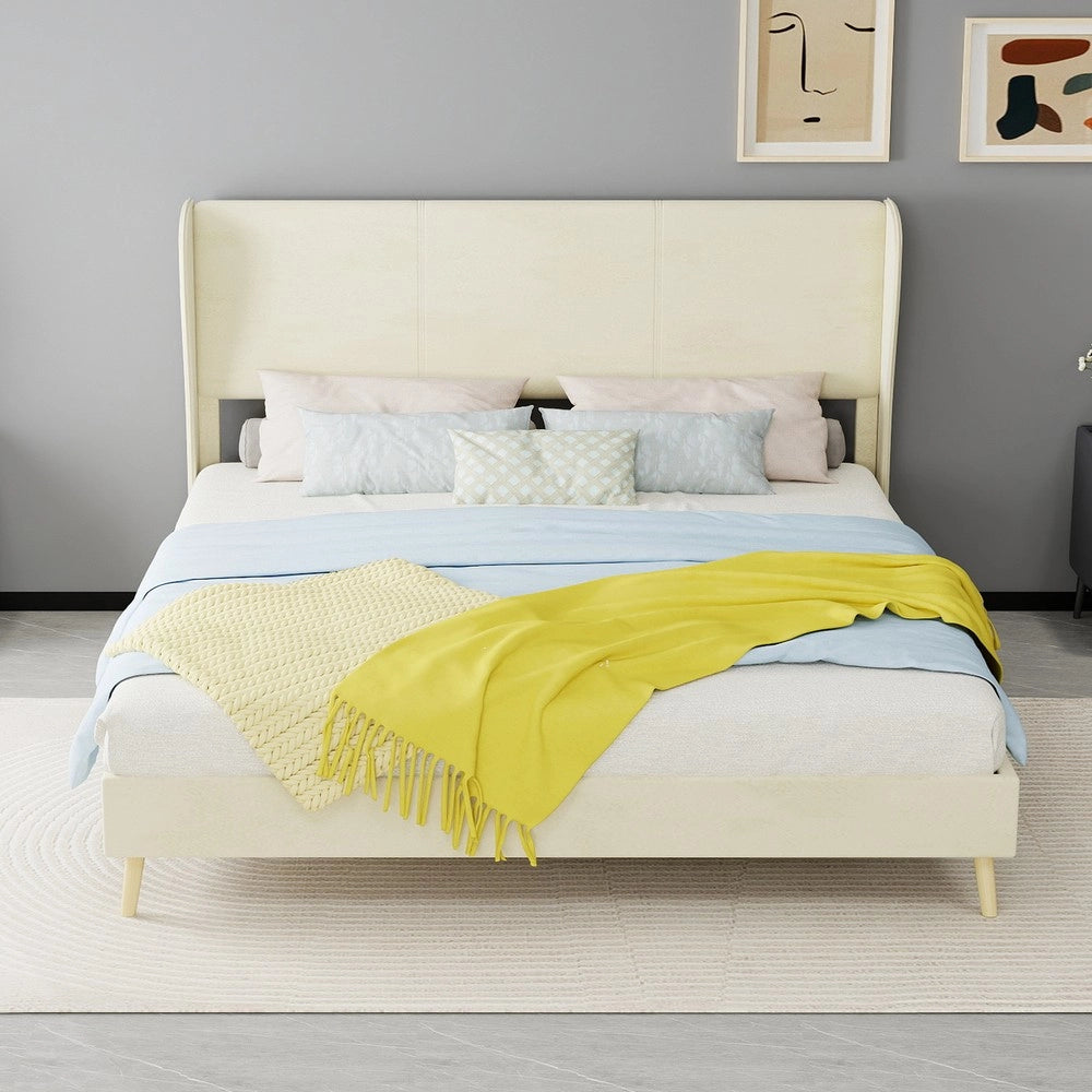 Letto Imbottito con Testiera Morbida ¨C MINIMAL ¨C Beige, 160x200, con Materasso
