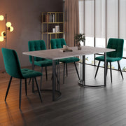 Tavolo da pranzo set con 4 sedie, piano in MDF effetto marmo, struttura in metallo, per cucina, 140 × 80 cm