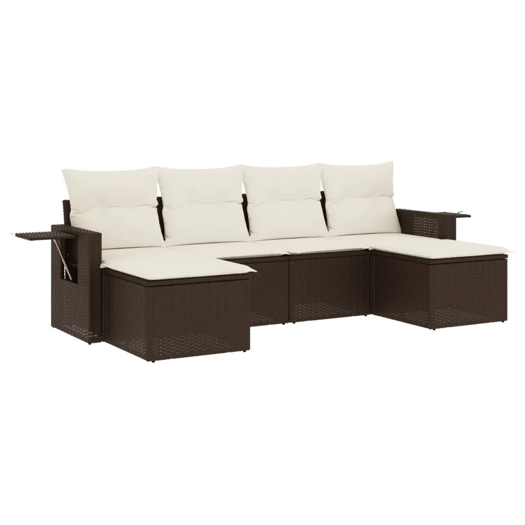 Set Divano da Giardino 6 pz con Cuscini Marrone in Polyrattan 3252860