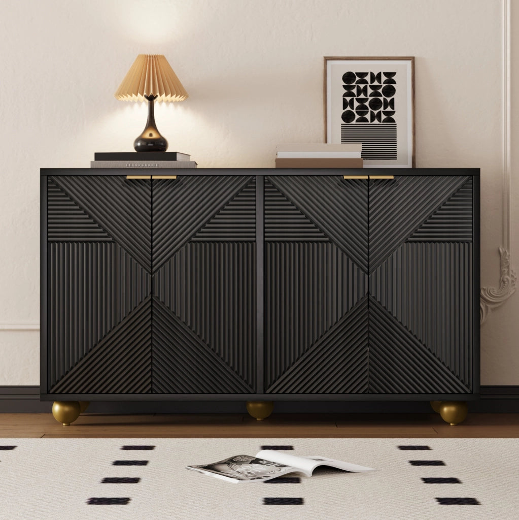 Credenza 120x35x71.5 cm con 4 ante; ripiani regolabili; MDF nero