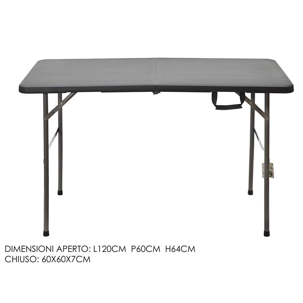 Trade Shop - Tavolo Pieghevole Portatile Rettangolare 120cm Multiuso Campeggio Con Maniglia Trasporto -