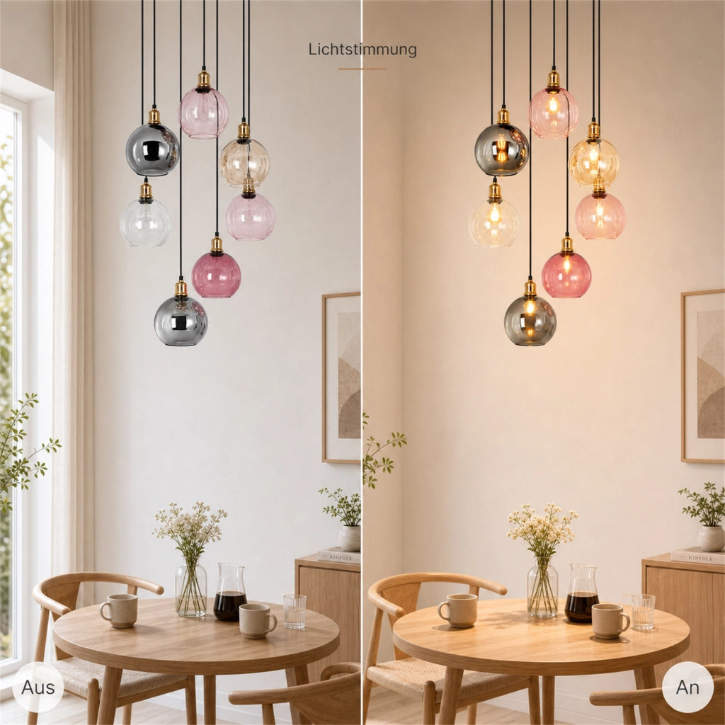 ZMH Lampada a Sospensione 7 Sfere Vetro 190cm per Scala Soggiorno senza lampadine