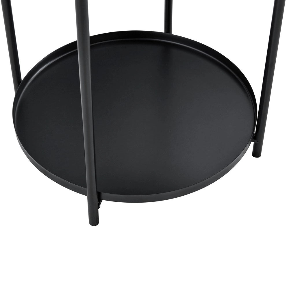 Tavolino Rotondo 2 Livelli ¨C MINIMAL ¨C Metallo Nero/Bianco, 42x52 cm