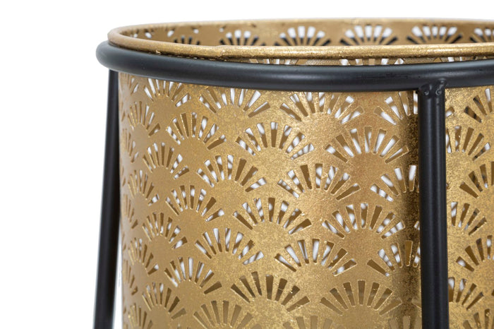 Porta Vasi Coppia Glax Ø43x36x70-27x23x45 cm in Ferro Oro e Nero