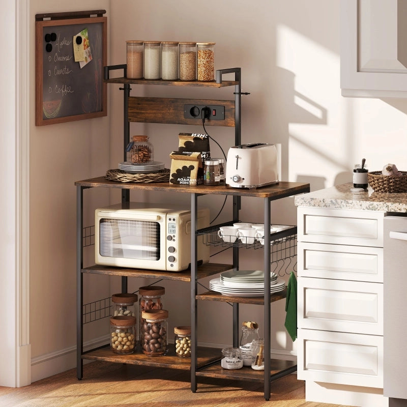 SCAFFALE DA CUCINA CON 2 PRESE 90x42x130 cm Marrone rustico e acciaio